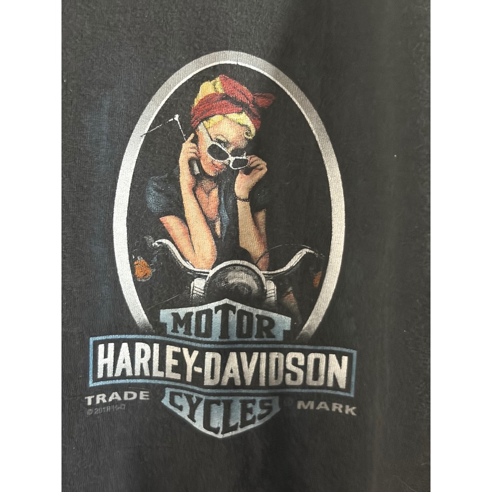 Harley-Davidson T-Shirt Mens XL Black Excellent Pinup Girl Quaid Loma Linda CA - Picture 3 of 9